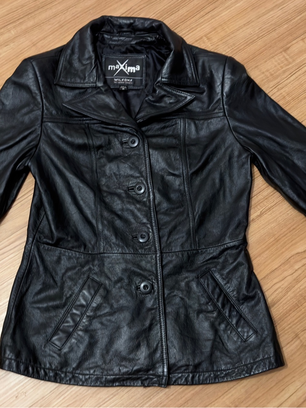 Maxima Black Women's Leather Button-Up Jacket